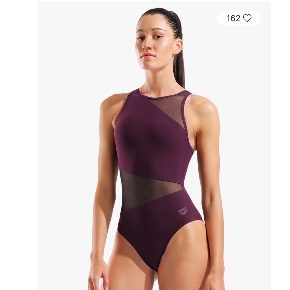 Arena Women Mesh Angle Swimsuit Vent Back Bordeaux Purple One Piece Size 40 NWT